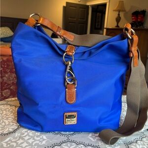 Dooney & Bourke Cobalt Blue Nylon Messenger with Brown Leather Trim